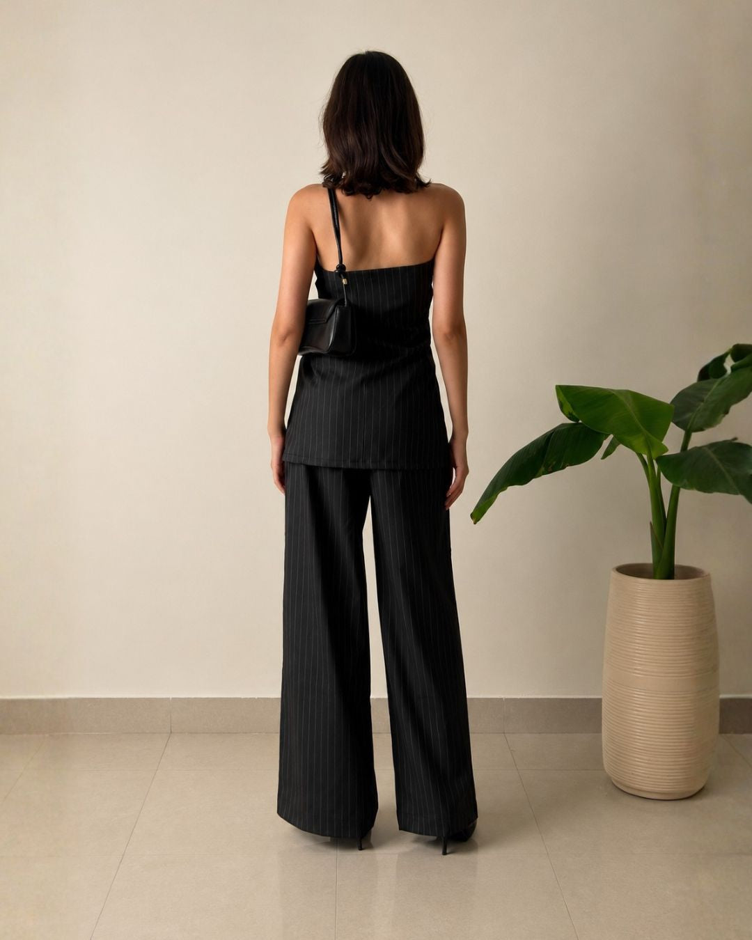 Noir Cross-Halter Pinstripe Co-Ord