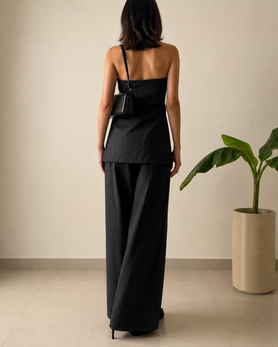 Noir Cross-Halter Pinstripe Co-Ord