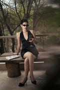 Midnight Muse Halter Satin Mini Dress