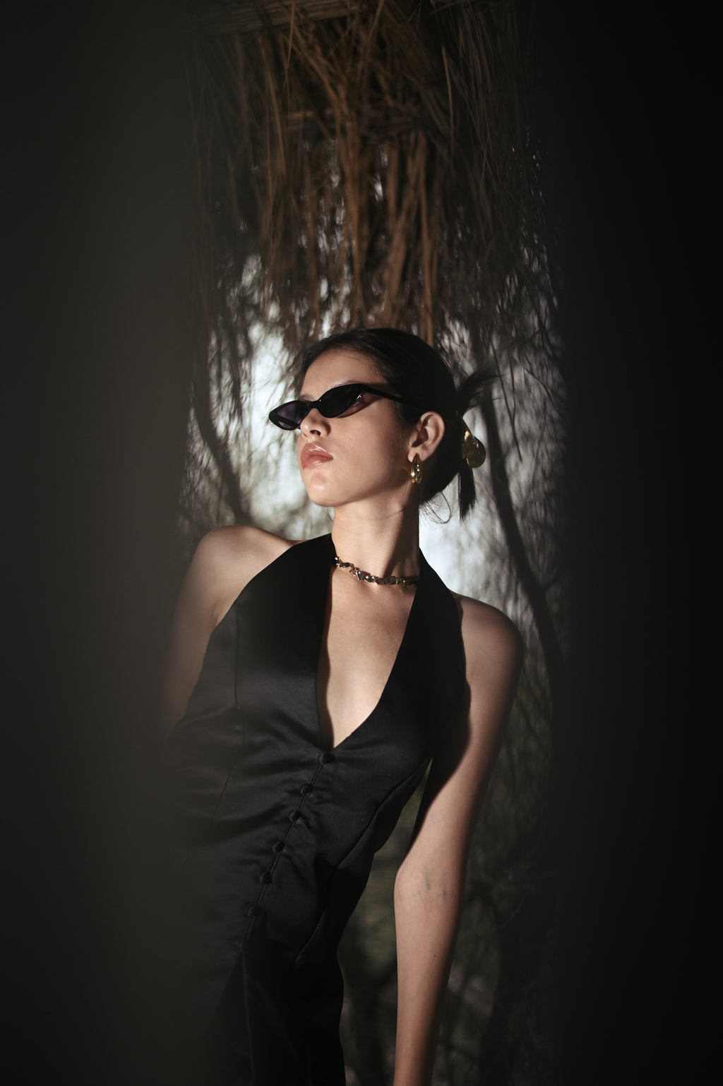Midnight Muse Halter Satin Mini Dress