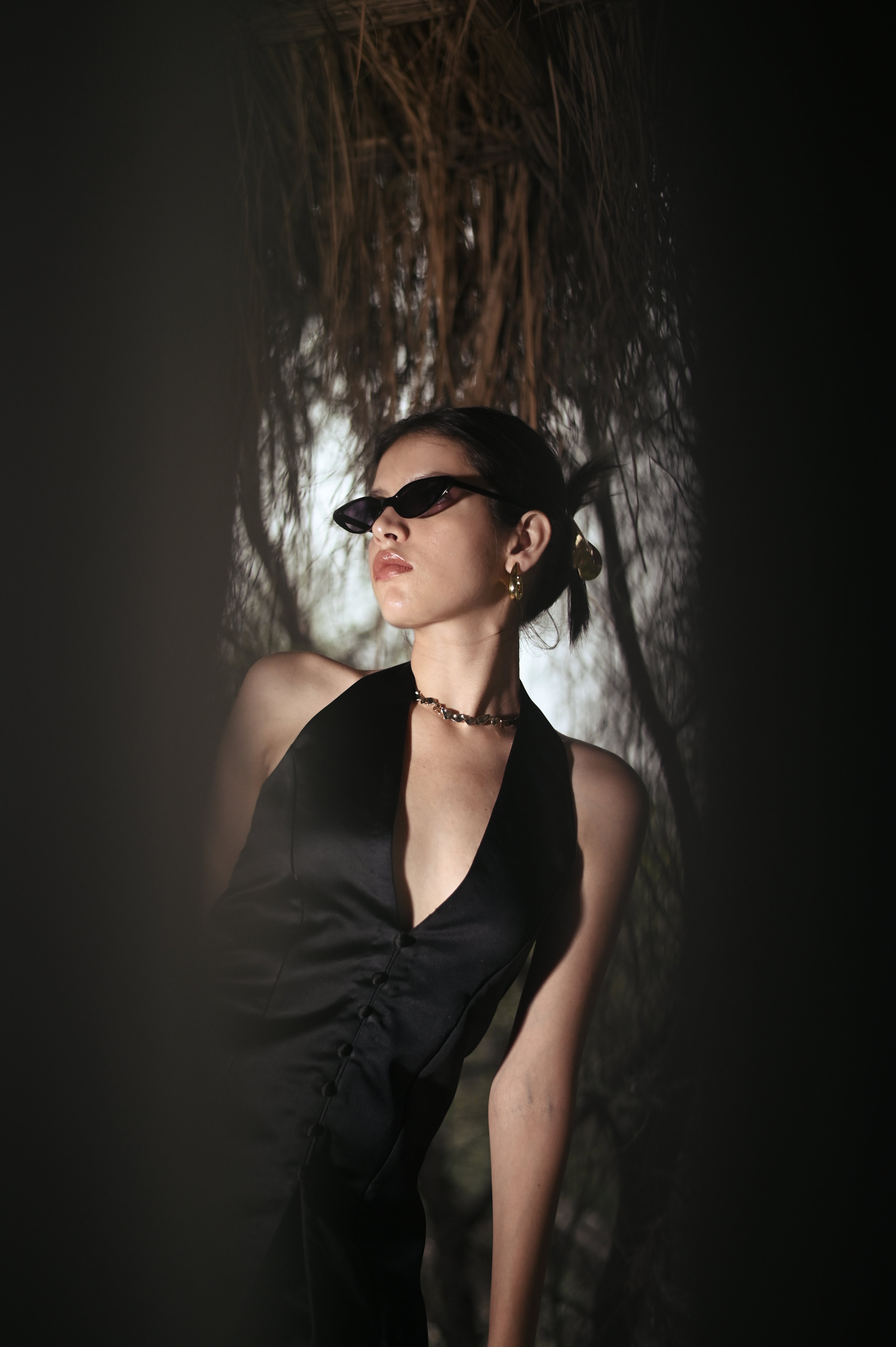Midnight Muse Halter Satin Mini Dress
