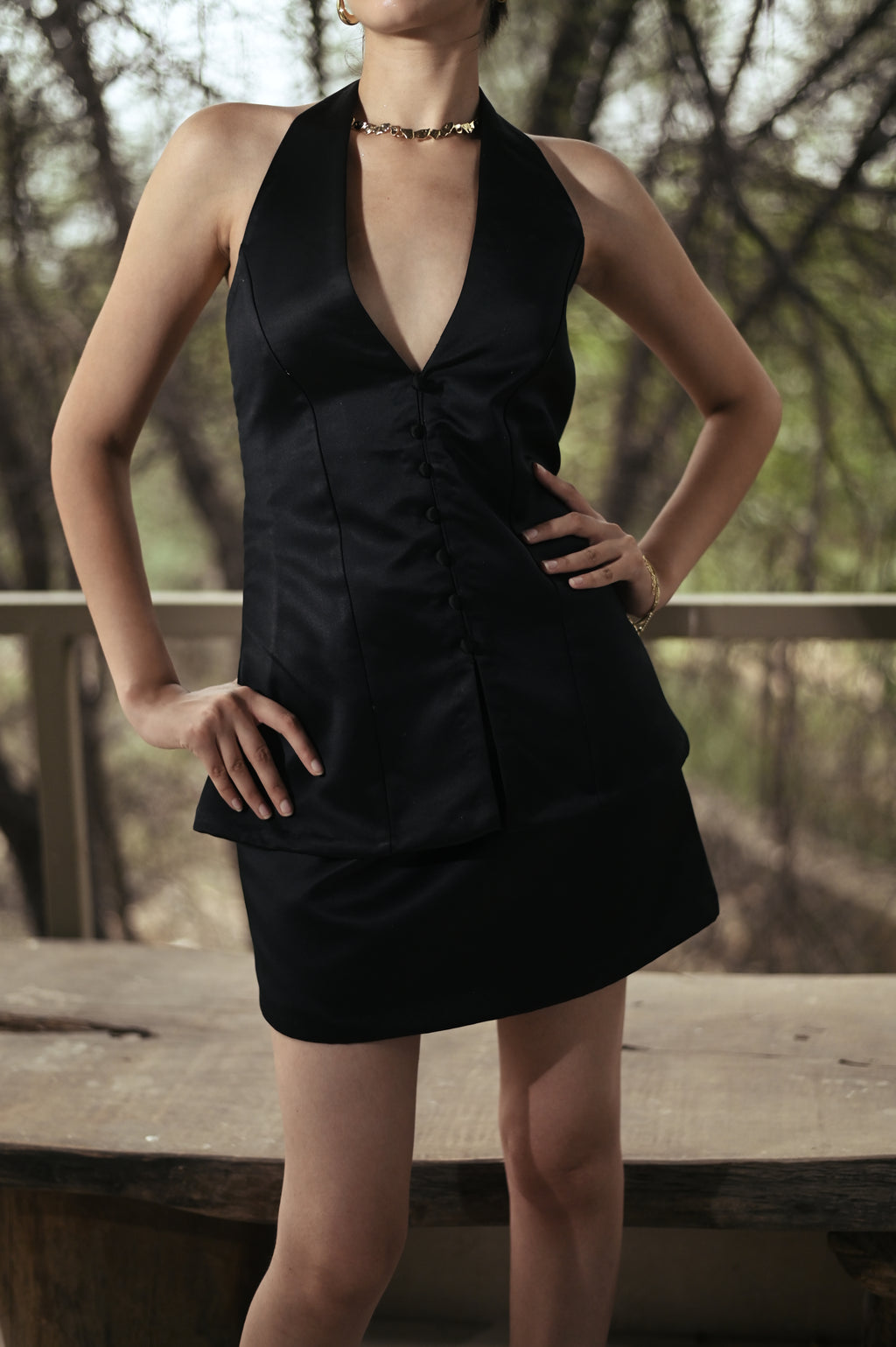 Midnight Muse Halter Satin Mini Dress