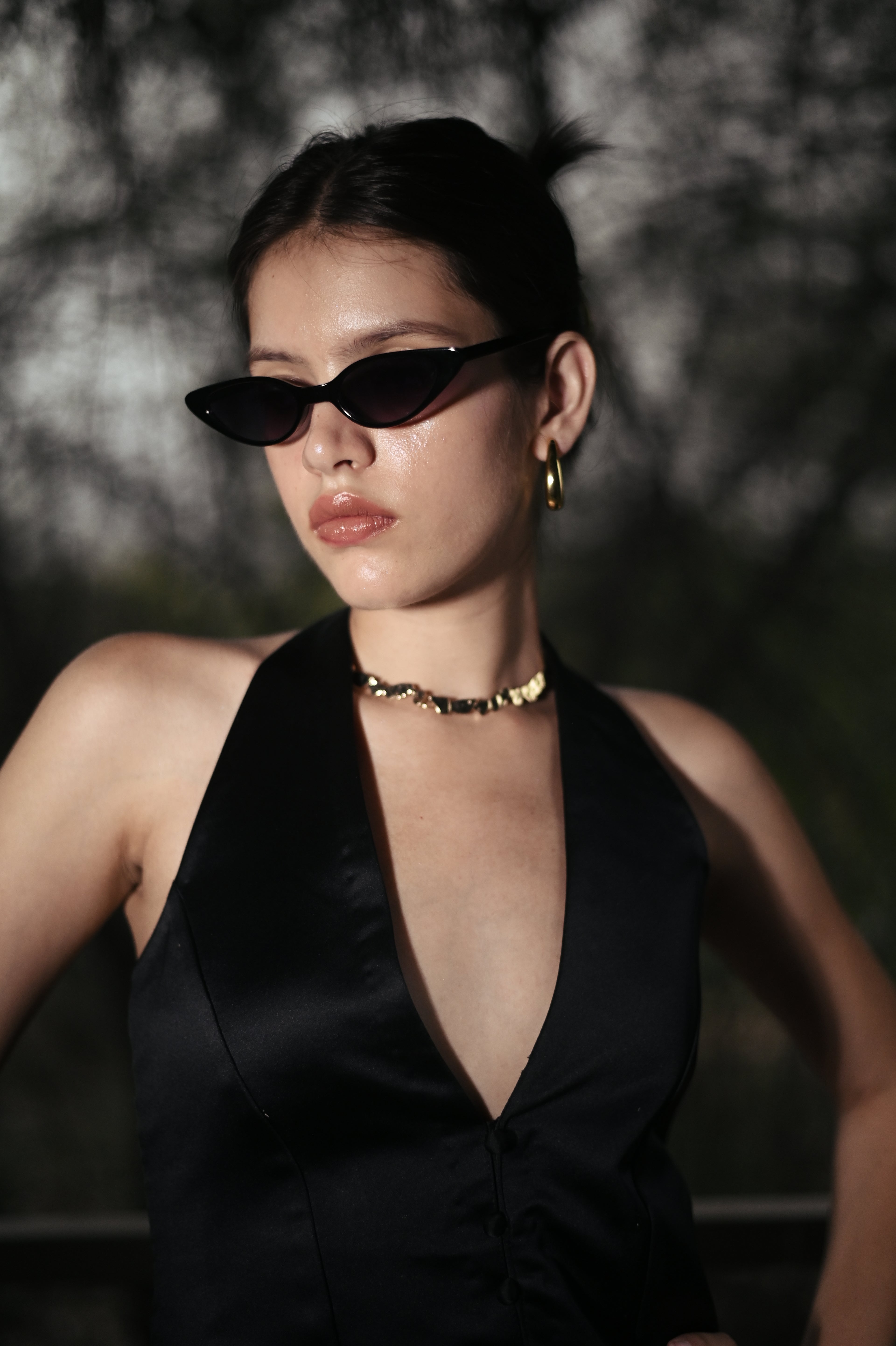 Midnight Muse Halter Satin Mini Dress